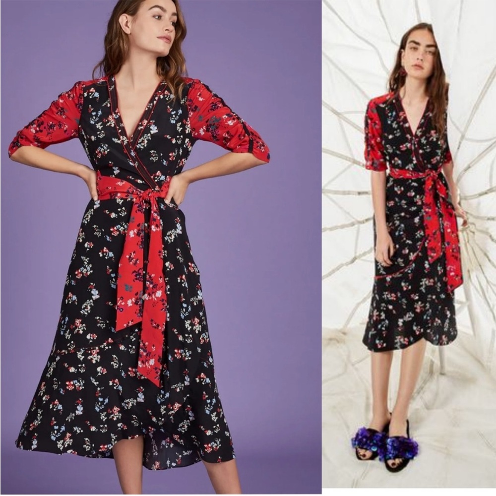 Tanya‎ Taylor Blaire Floral-Print Silk Short-Sleeve Wrap Dress